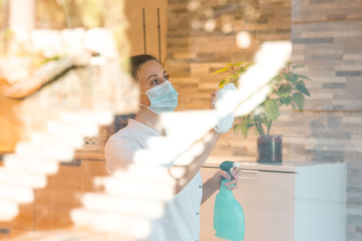 A janitor cleaning in a condominum in Metro Manila