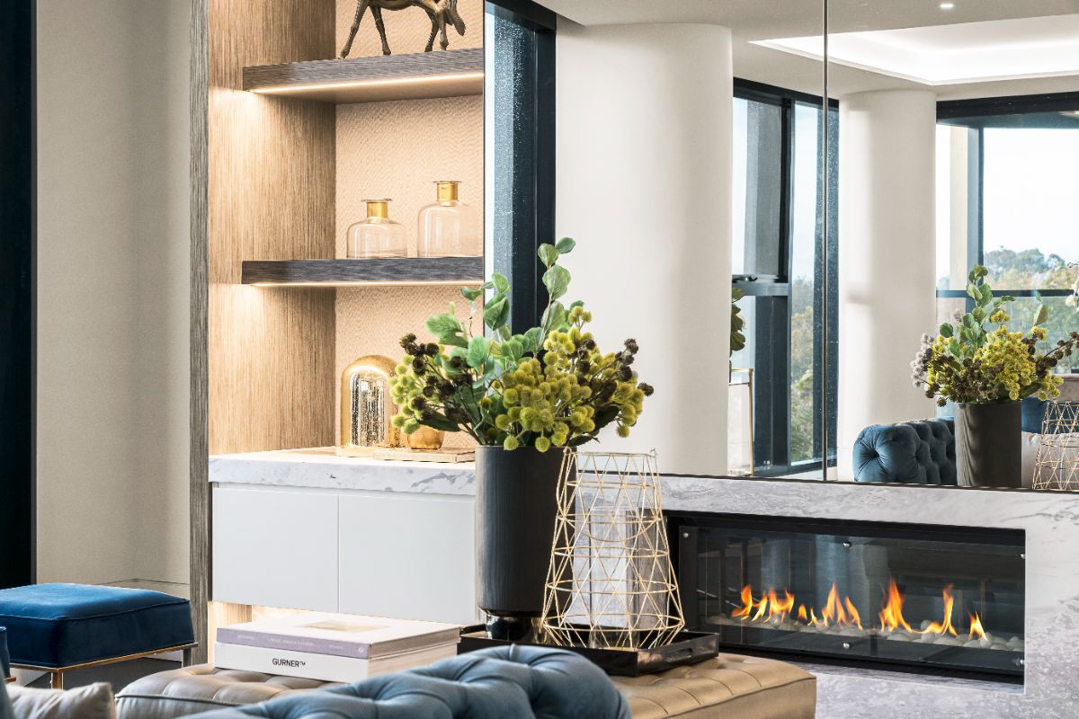 Perspective view of a high-end condominium living room in the Philippines featuring elegant interiors, modern furnishings, and upscale residential design.